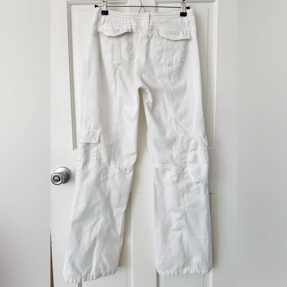 Brandy Melville White Kim Cargo Pants Utility Pockets Bungee Wide Leg XS/S